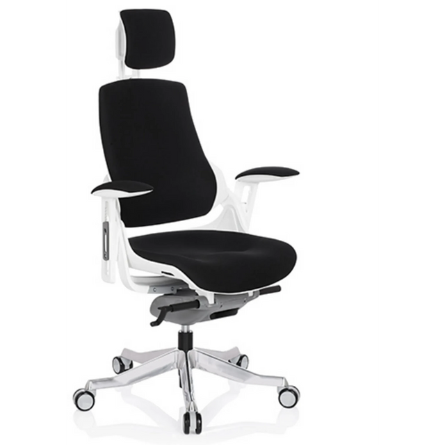 Siège de bureau de qualité professionnelle SPEKTRE avec revêtement en tissu noir, structure blanche et appui-tête de hjh OFFICE