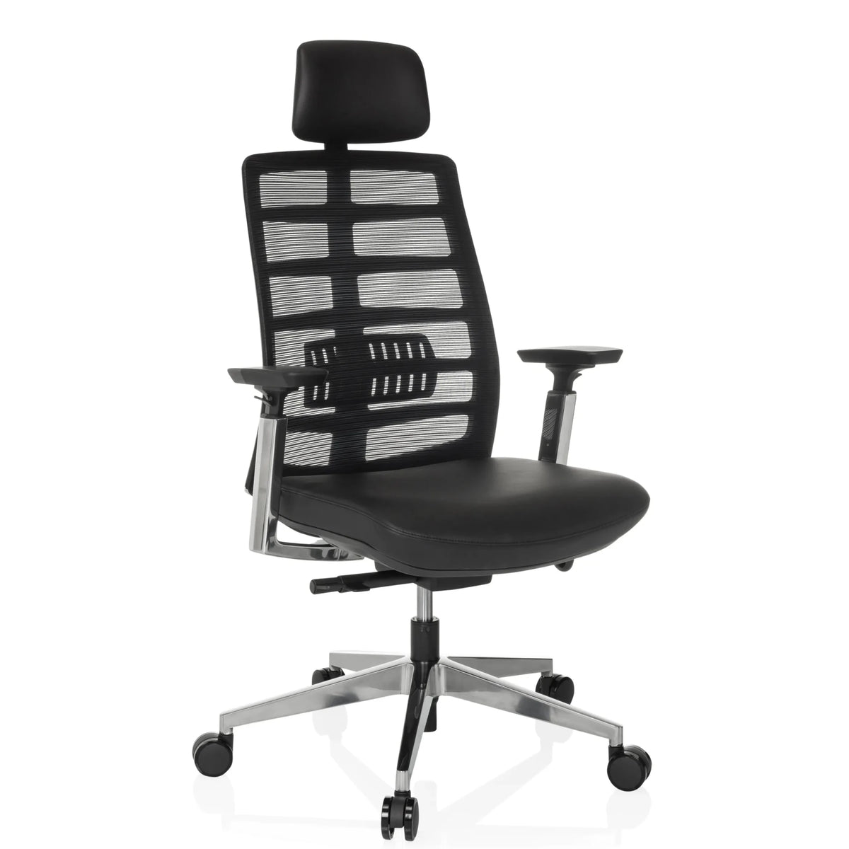 Siège de bureau haut de gamme SPINIO ELITE L avec revêtement en maille noire et siège en cuir de hjh OFFICE