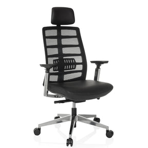 Siège de bureau haut de gamme SPINIO ELITE L avec revêtement en maille noire et siège en cuir de hjh OFFICE
