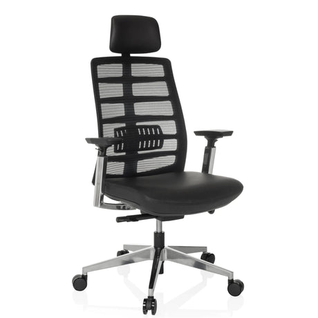 Siège de bureau haut de gamme SPINIO ELITE L avec revêtement en maille noire et siège en cuir de hjh OFFICE