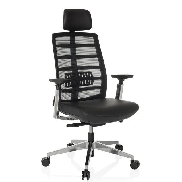 Siège de bureau haut de gamme SPINIO ELITE L avec revêtement en maille noire et siège en cuir de hjh OFFICE