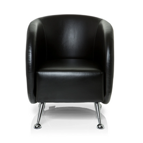 Fauteuil rembourré noir ST. LUCIA avec revêtement en similicuir lisse et quatre pieds chromés de hjh OFFICE
