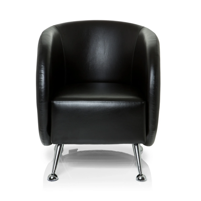 Fauteuil rembourré noir ST. LUCIA avec revêtement en similicuir lisse et quatre pieds chromés de hjh OFFICE