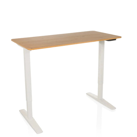 Bureau réglable en hauteur électriquement STAND BASIC avec structure blanche et plateau en chêne de hjh OFFICE