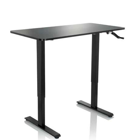 Bureau assis-debout noir STAND CR avec mécanisme à manivelle et piètement en T de hjh OFFICE