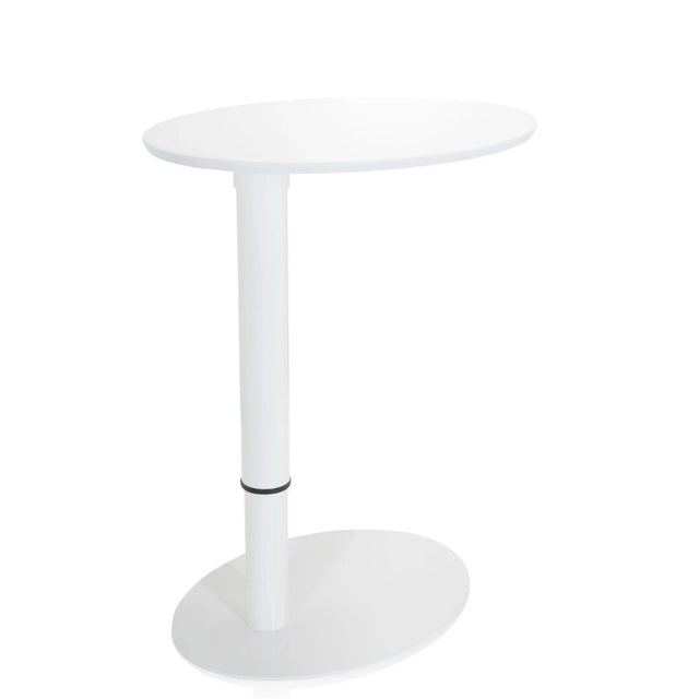 Bureau assis-debout blanc STAND III avec plateau ovale et pied rond de hjh OFFICE