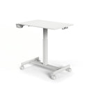 Bureau assis-debout blanc Stand K avec un plateau carré et quatre roulettes de hjh OFFICE