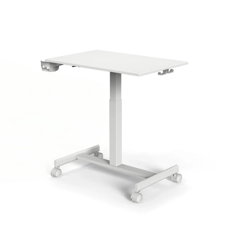 Bureau assis-debout blanc Stand K avec un plateau carré et quatre roulettes de hjh OFFICE