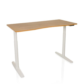 Bureau réglable en hauteur électriquement STAND PRO R avec plateau en chêne et piètement blanc de hjh OFFICE