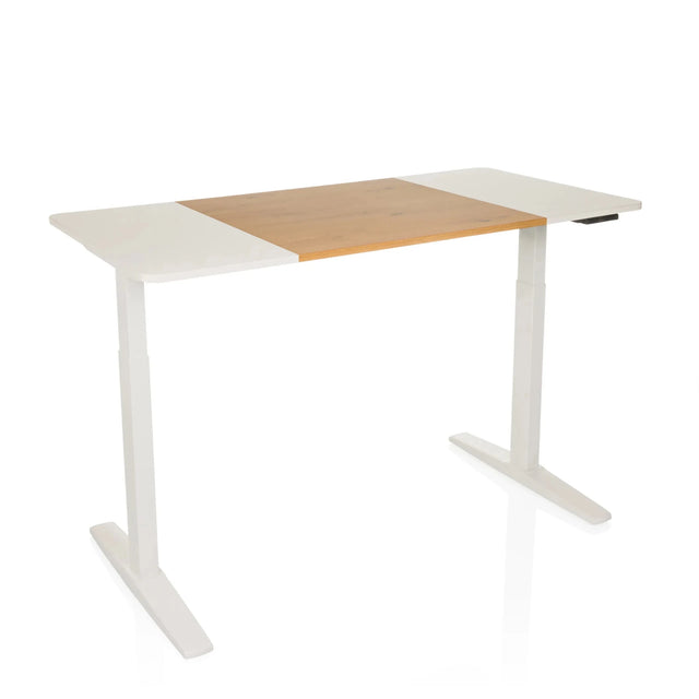 Bureau réglable en hauteur électriquement STAND T3 en blanc et chêne avec structure blanche de hjh OFFICE