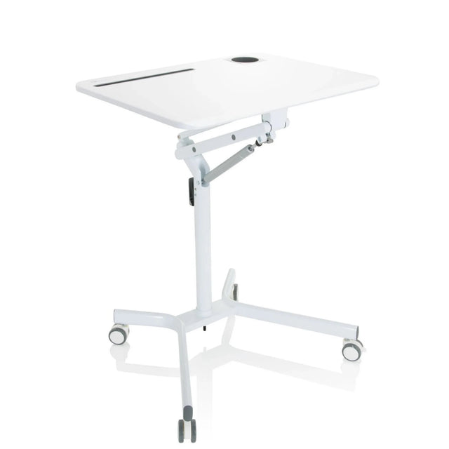 Bureau assis-debout blanc STAND VM-SU I avec châssis réglable en hauteur et roulettes de hjh OFFICE