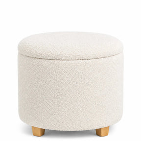 Tabouret rembourré blanc Storiano S avec revêtement en tissu structuré et pieds en bois clair de hjh LIVING
