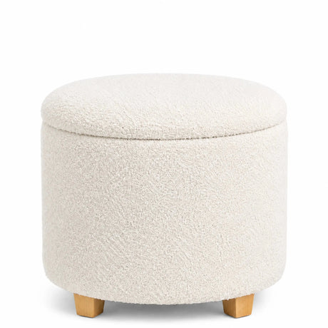 Tabouret rembourré blanc Storiano S avec revêtement en tissu structuré et pieds en bois clair de hjh LIVING