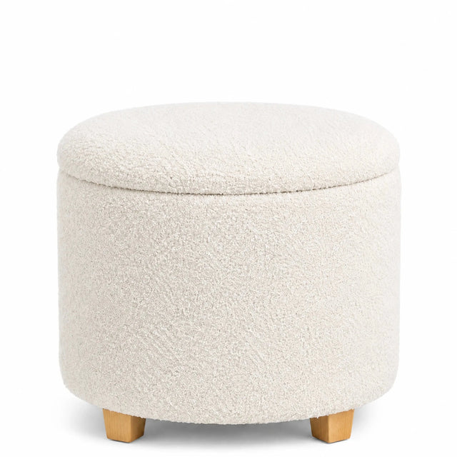 Tabouret rembourré blanc Storiano S avec revêtement en tissu structuré et pieds en bois clair de hjh LIVING