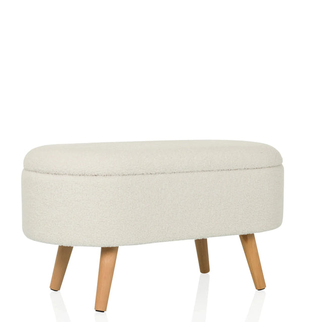 Banc blanc STORIANO avec revêtement en tissu texturé et quatre pieds en bois clair de hjh LIVING
