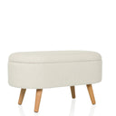 Banc blanc STORIANO avec revêtement en tissu texturé et quatre pieds en bois clair de hjh LIVING