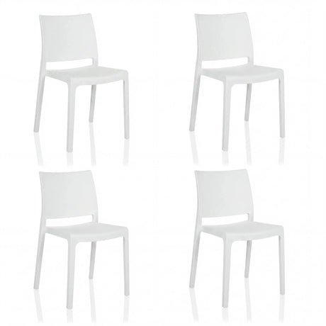 Lot de quatre chaises d'extérieur blanches T37 V 4 avec dossier simple de hjh LIVING