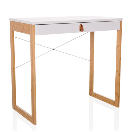 Bureau TAROLO II avec plateau blanc, un tiroir et structure en bambou de hjh LIVING
