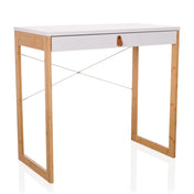 Bureau TAROLO II avec plateau blanc, un tiroir et structure en bambou de hjh LIVING