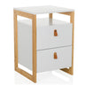 Table d'appoint TAROLO III en blanc avec structure en bambou et deux tiroirs avec poignées en cuir de hjh LIVING