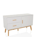 Buffet blanc TAROLO avec deux tiroirs, une porte et des pieds en bois clair de hjh LIVING