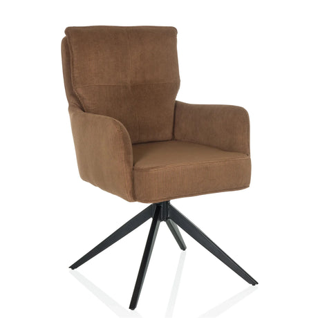Chaise rembourrée marron TARUGO avec revêtement en velours côtelé et pied étoile noir de hjh LIVING