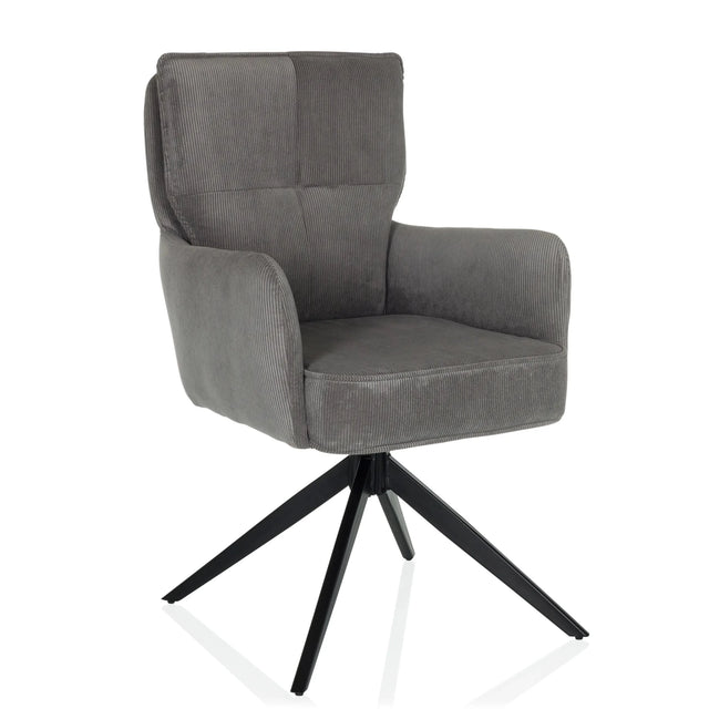 Chaise rembourrée grise TARUGO avec revêtement en velours côtelé et structure noire à quatre pieds de hjh LIVING
