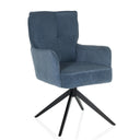 Chaise rembourrée bleue TARUGO avec revêtement en velours côtelé et pied étoile noir de hjh LIVING