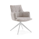 Chaise de salle à manger Tavaro beige avec revêtement en tissu et piètement étoile blanc de hjh LIVING