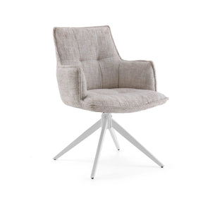 Chaise de salle à manger Tavaro beige avec revêtement en tissu et piètement étoile blanc de hjh LIVING