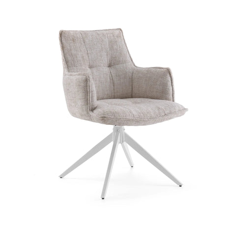 Chaise de salle à manger Tavaro beige avec revêtement en tissu et piètement étoile blanc de hjh LIVING