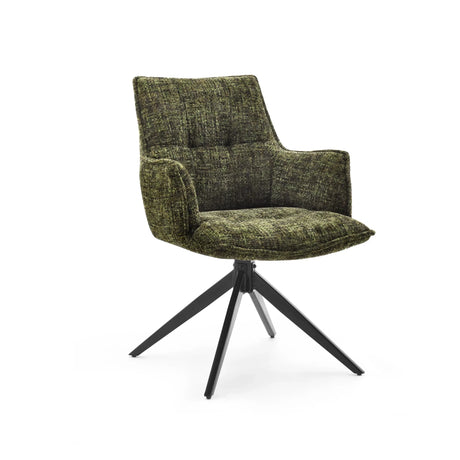 Chaise de salle à manger Tavaro avec revêtement en tissu chiné vert et piétement noir à quatre pieds de hjh LIVING
