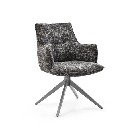 Chaise de salle à manger Tavaro grise avec revêtement en tissu chiné et piètement métallique en étoile à quatre branches de hjh LIVING