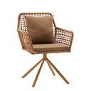Chaise rembourrée marron Tavaro Korvik en osier avec coussin assorti et piètement métallique à quatre branches de hjh LIVING