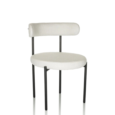 Chaise rembourrée blanche TEDIO avec une assise ronde et des pieds en métal noirs de hjh OFFICE