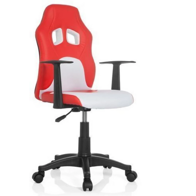 Chaise pivotante pour des enfants TEEN GAME AL en rouge et blanc avec deux découpes dans le repose-tête de hjh OFFICE