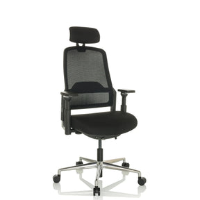 Siège de bureau de qualité professionnelle TERARO AX en noir avec dossier en maille, appui-tête et piètement en étoile de hjh OFFICE