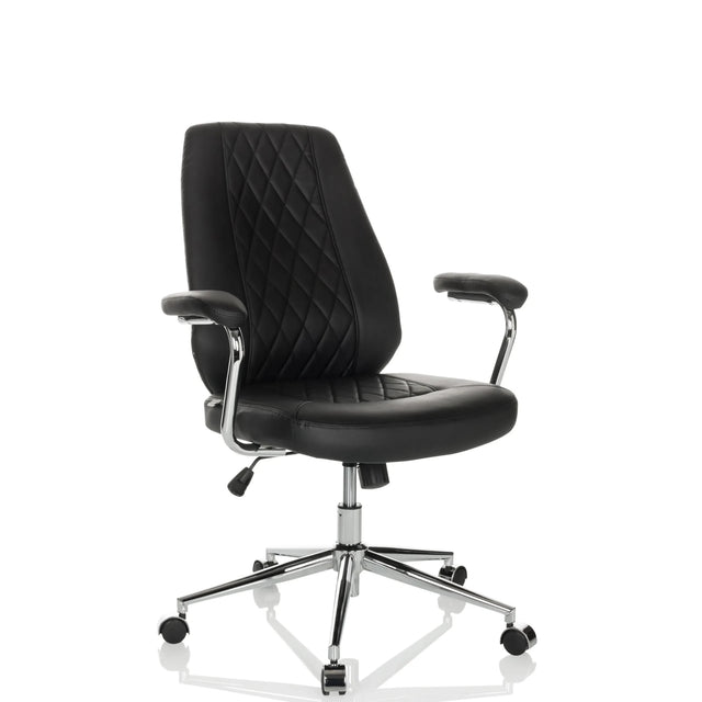 Siège de direction pour bureau à domicile THEO I noir avec dossier matelassé et structure chromée de hjh OFFICE