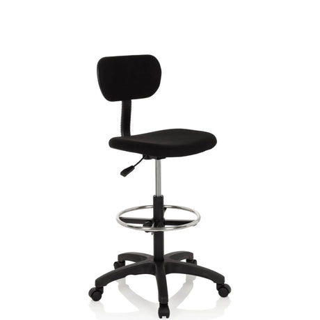 Chaise de comptoir TOP WORK 05 noire avec dossier, repose-pieds et base à roulettes de hjh OFFICE