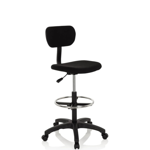 Chaise de comptoir TOP WORK 05 noire avec dossier, repose-pieds et base à roulettes de hjh OFFICE