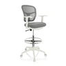 Chaise de comptoir TOP WORK 108 W grise avec dossier en maille et piètement blanc de hjh OFFICE