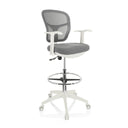 Chaise de comptoir TOP WORK 108 W grise avec dossier en maille et piètement blanc de hjh OFFICE