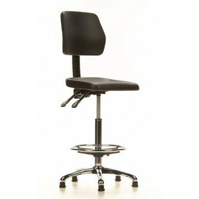 Chaise de comptoir TOP WORK 11 noire avec repose-pieds et étoile chromée de hjh OFFICE