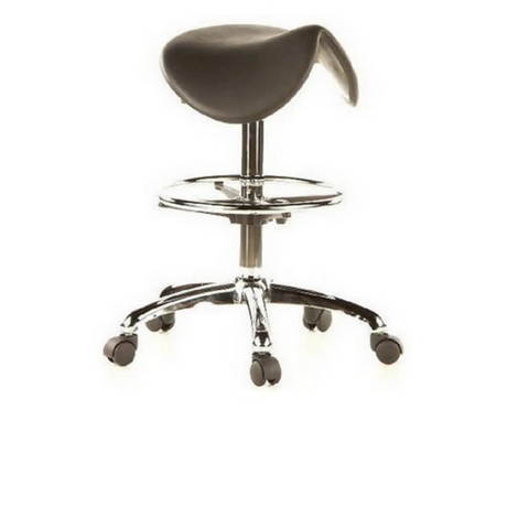 Tabouret de selle TOP WORK 13 noir avec structure chromée, repose-pieds et roulettes de hjh OFFICE