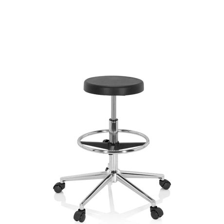 Tabouret pivotant noir TOP WORK 14 I avec piètement en étoile chromé, repose-pieds et roulettes de hjh OFFICE