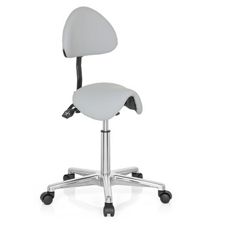 Tabouret de selle gris TOP WORK 20 avec dossier et pied en étoile brillant à roulettes de hjh OFFICE