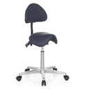 Tabouret de selle TOP WORK 20 bleu avec dossier et piètement en étoile argenté sur roulettes de hjh OFFICE