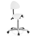 Tabouret de selle TOP WORK 20 blanc avec dossier et piètement étoile chromé sur roulettes de hjh OFFICE