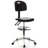 Chaise de comptoir TOP WORK 23 noire avec repose-pieds et pied en étoile chromé sur roulettes de hjh OFFICE