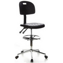 Chaise de comptoir TOP WORK 23 noire avec repose-pieds et pied en étoile chromé sur roulettes de hjh OFFICE